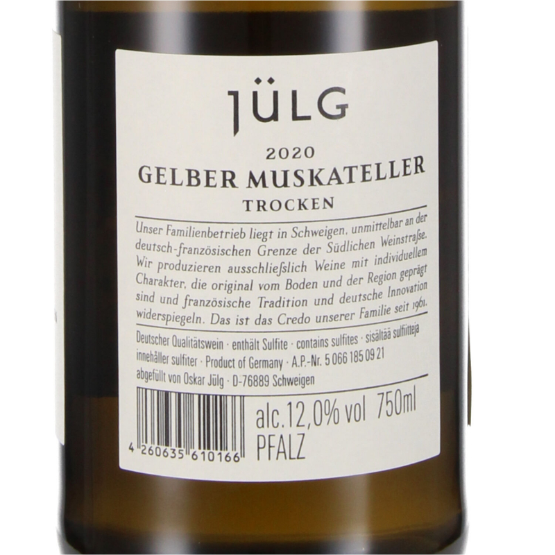 2020 Gelber Muskateller trocken, Weingut Jülg, Pfalz | Weißweine